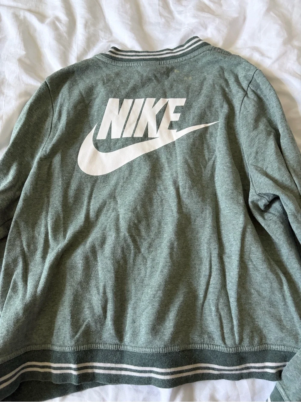 Nike Heather Green Fleece-Lined Crew with White Logo Tag